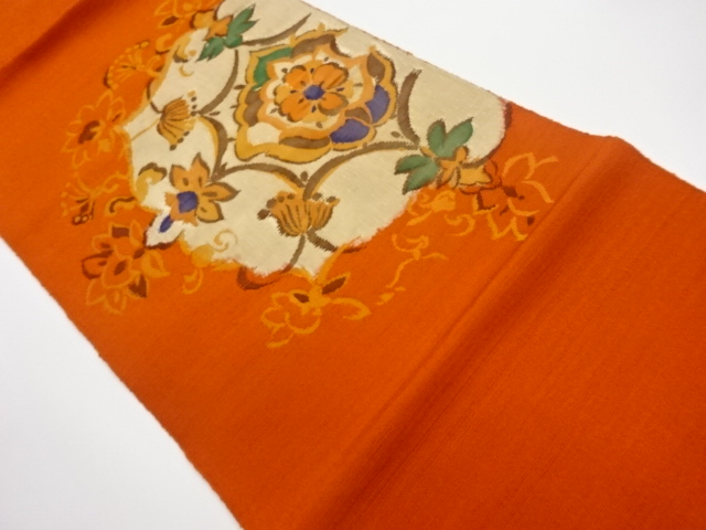 リサイクル　手織り紬抽象花唐草模様織出し名古屋帯